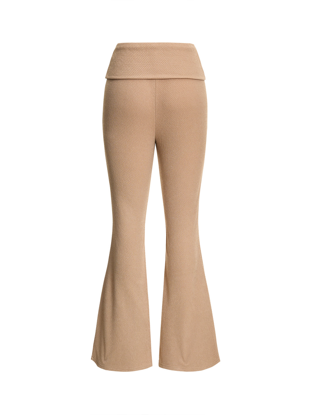 Casual Plain Textured Fabric Fold-Waist Women Flared Pants