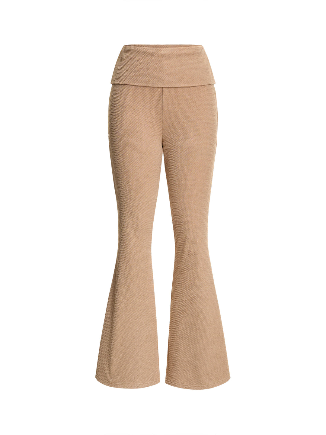 Casual Plain Textured Fabric Fold-Waist Women Flared Pants