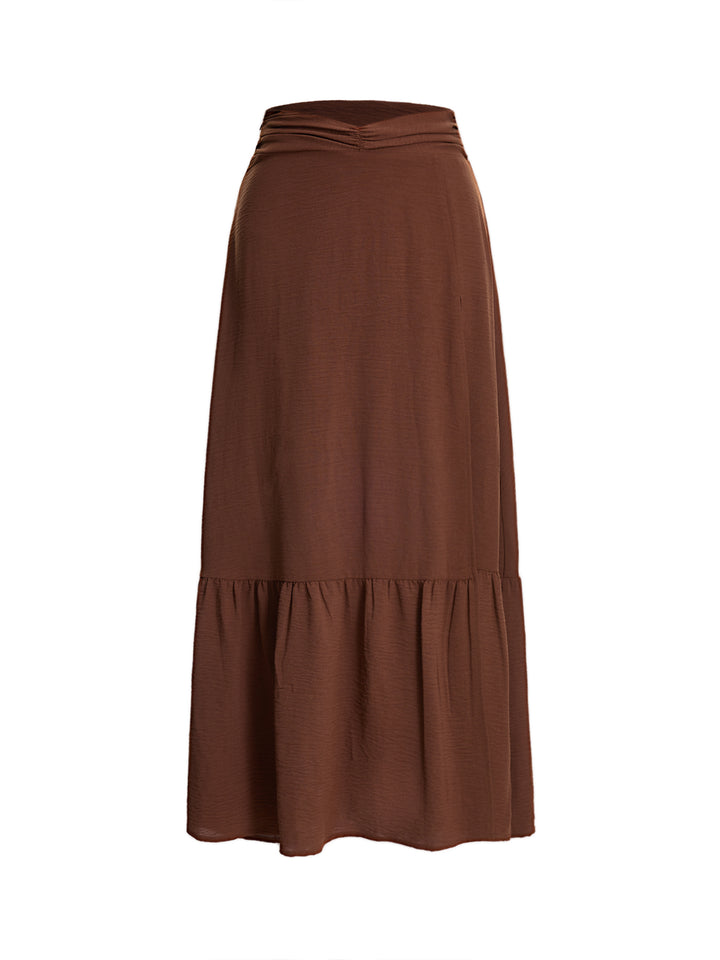 Boho Ruched Waist A Line Ruffle Hem Maxi Skirts -