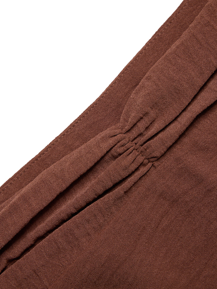 Boho Ruched Waist A Line Ruffle Hem Maxi Skirts -