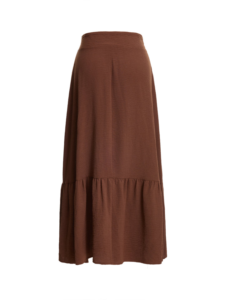Boho Ruched Waist A Line Ruffle Hem Maxi Skirts -