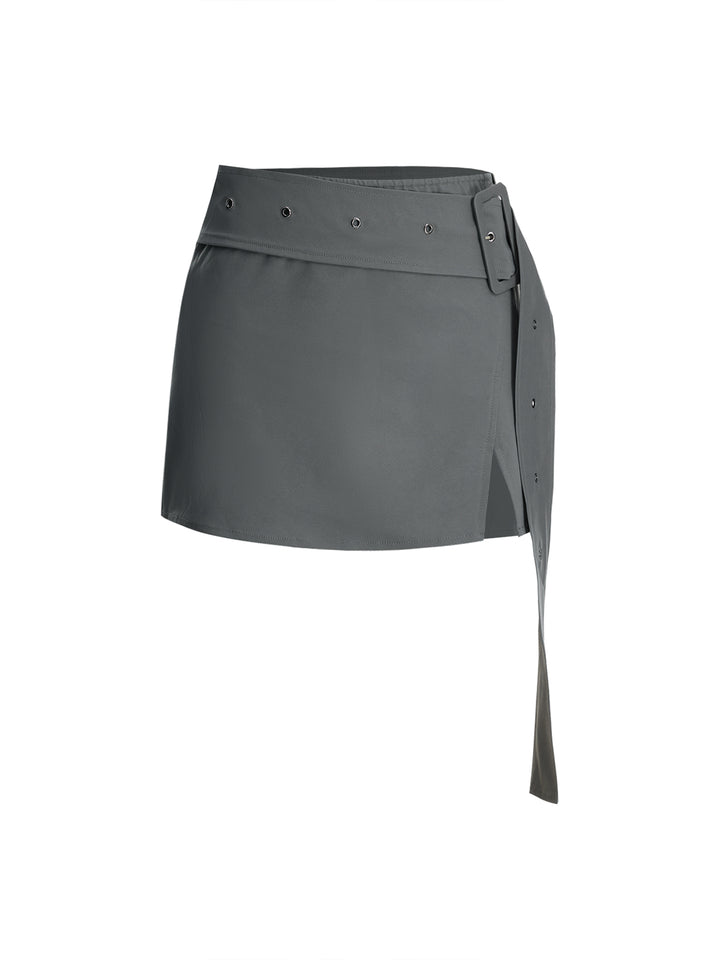 Straight Casual Belted Slit Mini Women Skirt -
