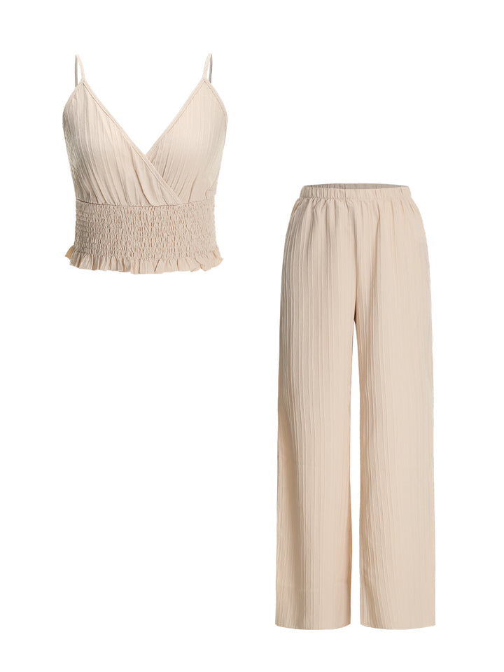 Trine de laitue décontractée Ruched Ruffled V Neck Femmes Tenues de deux pièces