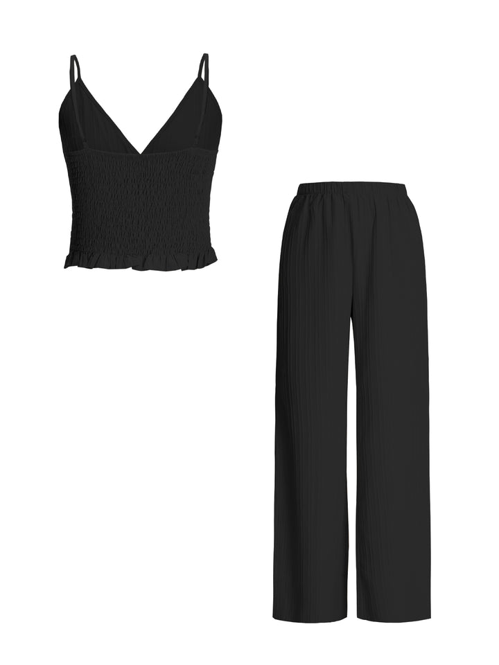 Trine de laitue décontractée Ruched Ruffled V Neck Femmes Tenues de deux pièces
