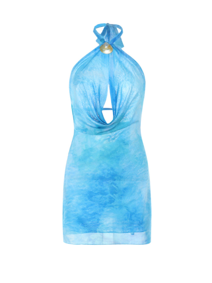Boho Tie Dye Criss Cross Design lié licou mini robe