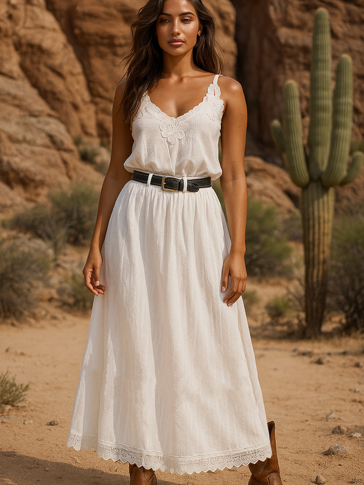 Cami Boho Spitzenverkleidung Ruch mit Hals Maxi Frauen zweiteilige Outfits