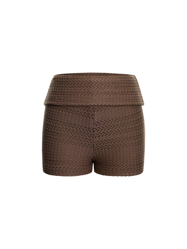 Boho Random Crochet Textured Tissu Fold-Waist Mini short