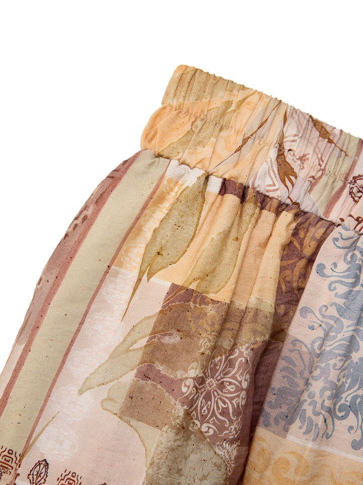 Boho Patchwork All Over Print A Line Ruffle Hem Midi Women Skirts