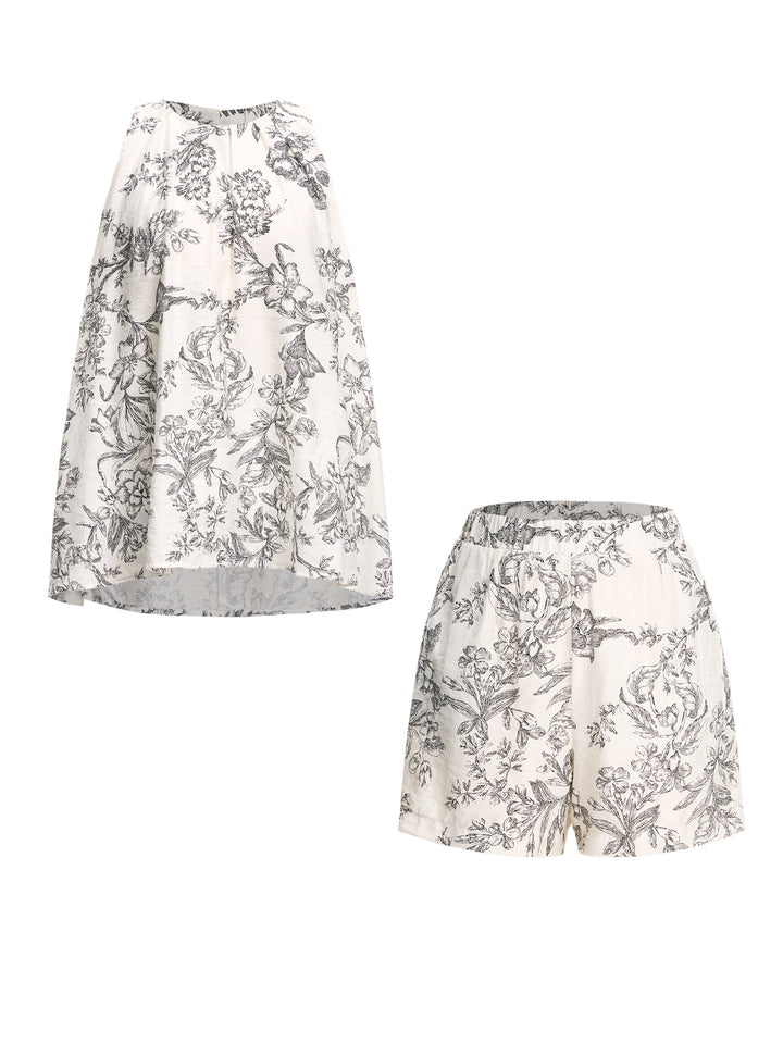 Une ligne boho floral rond cou long femmes tenues deux pièces