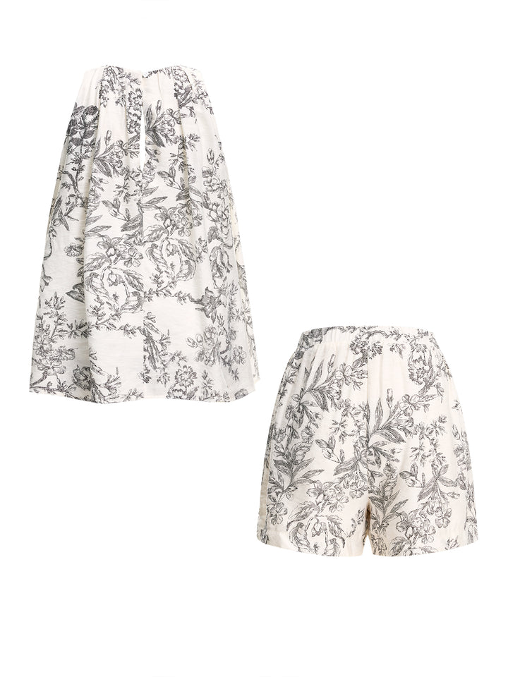 Une ligne boho floral rond cou long femmes tenues deux pièces